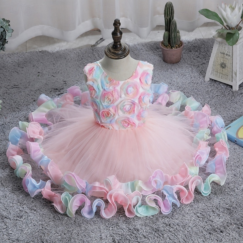Flower Girl Dress Girls' Formal Dress Wedding Attire Party Wedding Formal Elegant Fashion Adorable Mesh Floral Sleeveless Crew Neck Blue Pink 4 years+ 2026 - $36.99 –P5
