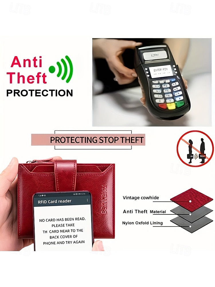 Женский кошелек из натуральной кожи с защитой от RFID, вместительный, на молнии, для нескольких карт, классический стиль, разноцветный, идеально подходит для повседневного использования, путешествий, покупок и в качестве подарка. 2026 - $19.99 –P7