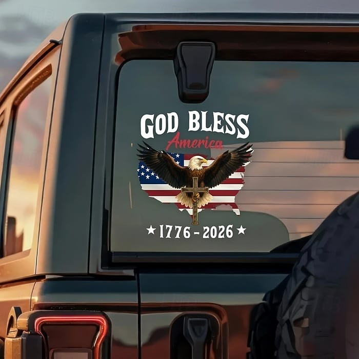 Patriottische autoraamsticker ter ere van het 250-jarig jubileum van de VS: God zegene Amerika, adelaar 1776-2026, jubileumstickers met adelaar, stickers met de Amerikaanse onafhankelijkheidsvlag, duurzame vinylstickers voor autoruiten 2026 - $9.99 –P5