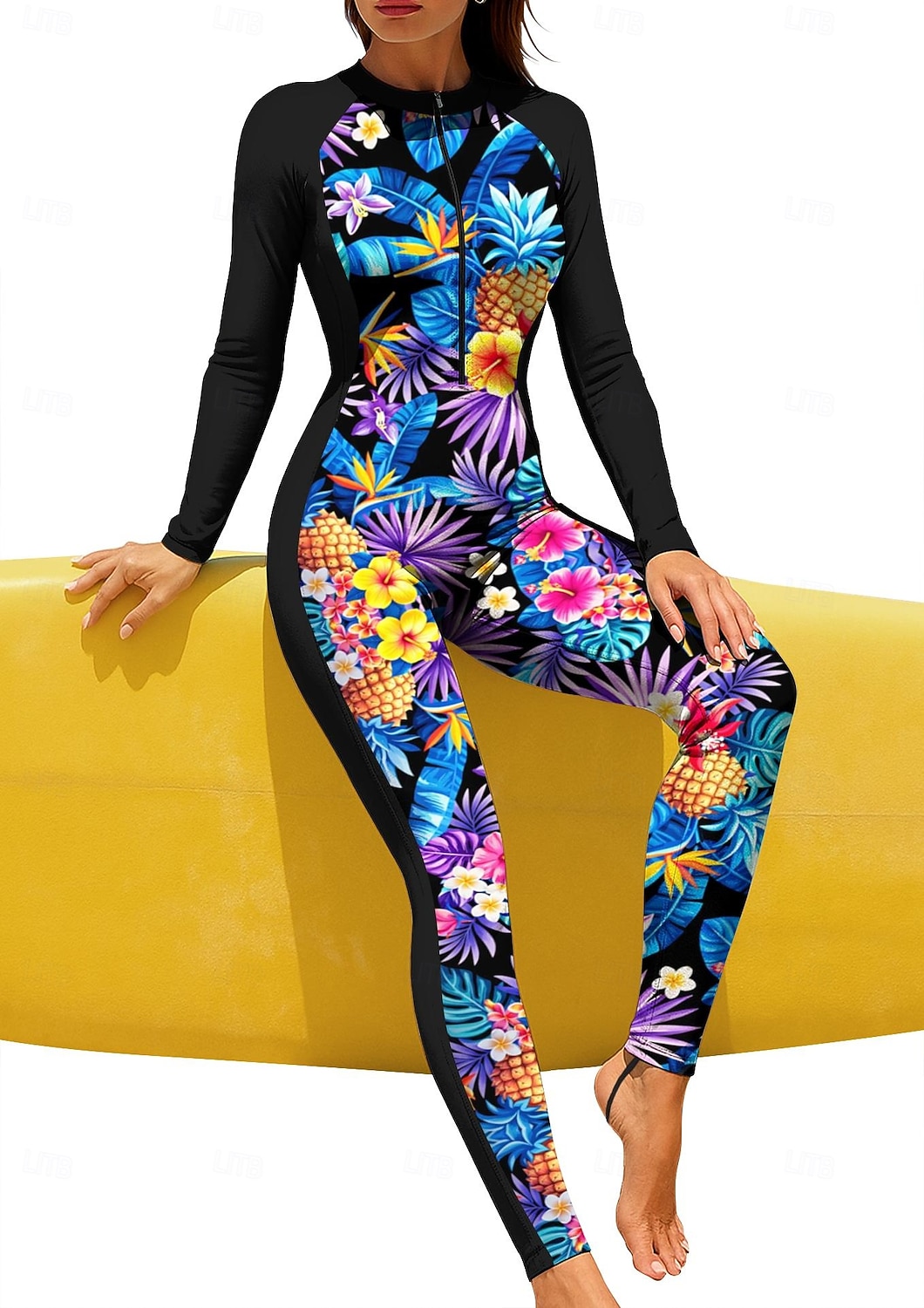 Damen Regulär Anti UV Shirt Ganzkörper-Rashguard Badeanzug Blumenmuster Tropisch mit integriertem BH Frontreißverschluss UV-Sonnenschutz vollständige Bedeckung UPF50+ Langarm Handyhülle für das ganze 2026 - $49.99 –P4