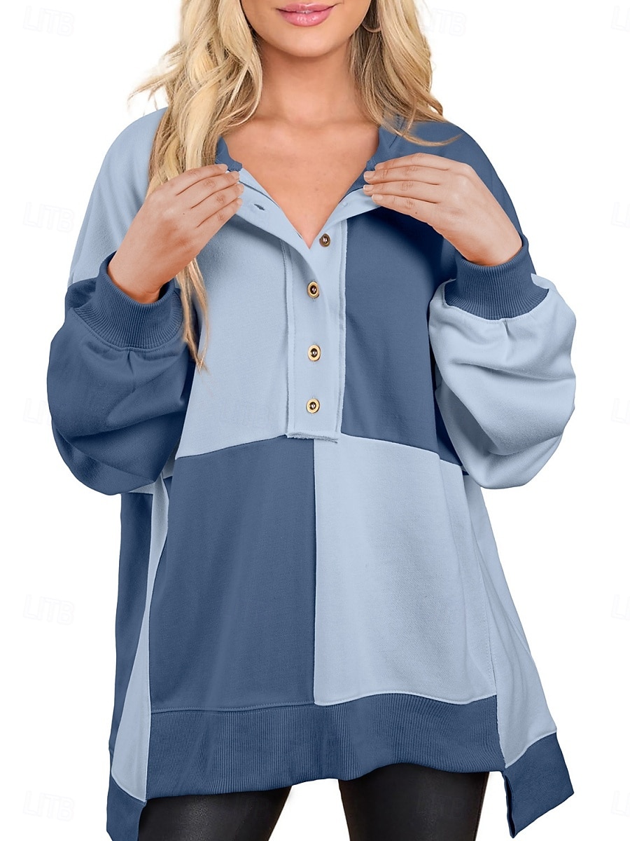 Жен. Pullover Толстовки Пэчворк Пуговицы Контрастных цветов Мода Классика Современное Длинный рукав Вырез под горло Обычные топы Для улицы На каждый день Синий Черный Розовый Небесно-голубой Зеленый 2026 - $41.99 –P18