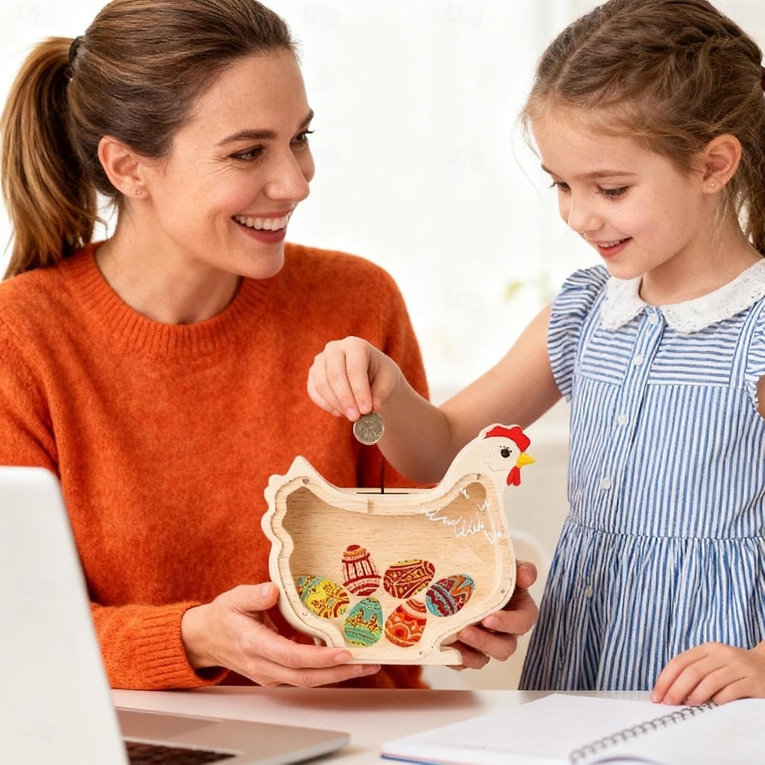 Tresparegris av kanin for barn, uknuselig myntbøtte av tre for barn, søt pengebøtte, kaninbøtte til jul, bursdag, påskegaver, sparegrisleke for jenter, gutter 2026 - $22.99 –P3