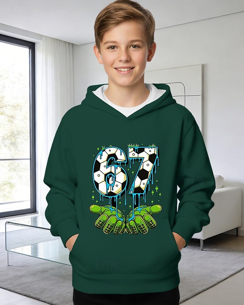 Мальчики 3D Графика Футбол Забавный сленг 67 Толстовка Pullover Длинный рукав 3D печать Весна Осень Спорт Мода Уличный стиль Дети 4-12 лет Капюшон на открытом воздухе Повседневные Стандартный 2026 - $19.99 –P5