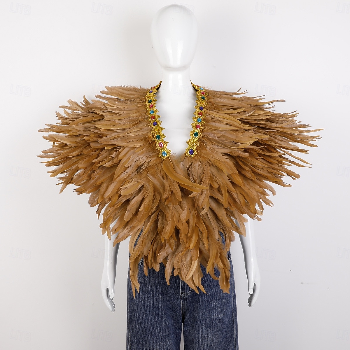 Karneval 2026 Rio Karneval Samba Tillbehör Kvinnors Mardi Gras Fjäder Cape Själ Lila Grön Guld Fjäder Poncho med Juvelkrage Brasilien Festival Prestandakostym 2026 - $58.99 –P14