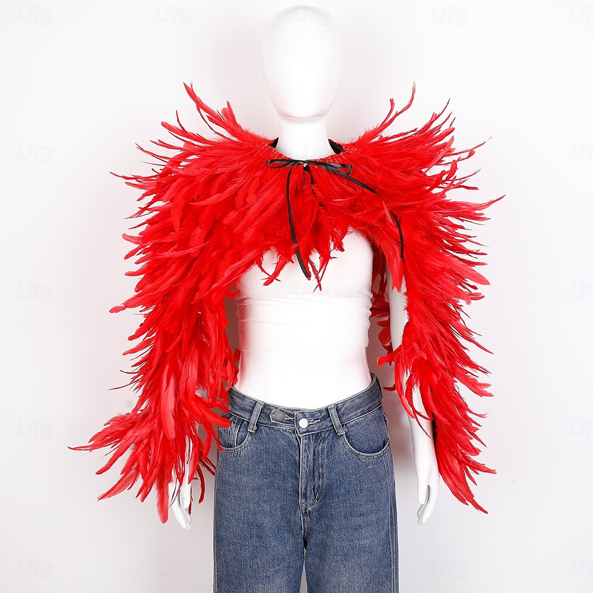Carnaval 2026 Accesorios de Samba del Carnaval de Río Capa Chal larga de plumas rojas para mujer con lazo de cinta disfraz de actuación del festival de Brasil 2026 - $96.99 –P1