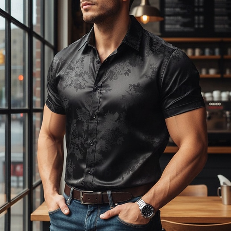 Men's Shirt Satin Shirt Dress Shirt Button Up Shirt Gradient Casual Wedding Black Red Navy Blue Short Sleeve Turndown Summer Clothing Apparel Jacquard 2026 - $25.99 –P3
