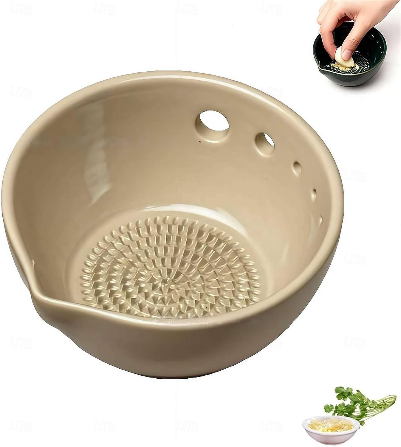 Handmade Garlic Grater Herb Bowl, 2 in 1 Pottery Herb Stripper Bowl with 5 Holes, Multi-Functional Herbs Stripping Bowls with Built-in Garlic Grater for Home Kitchen Preparation 2026 - $13.99 –P10