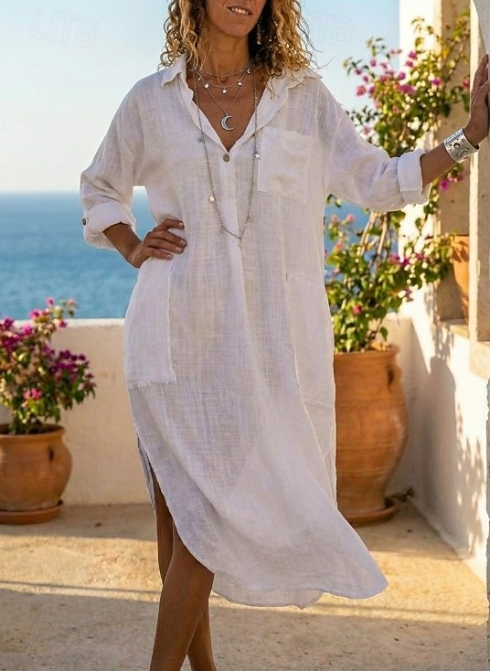 maxi pure cotton tunic dress Sylvie Cotton Maxi Tunic Dress Medium / Blue