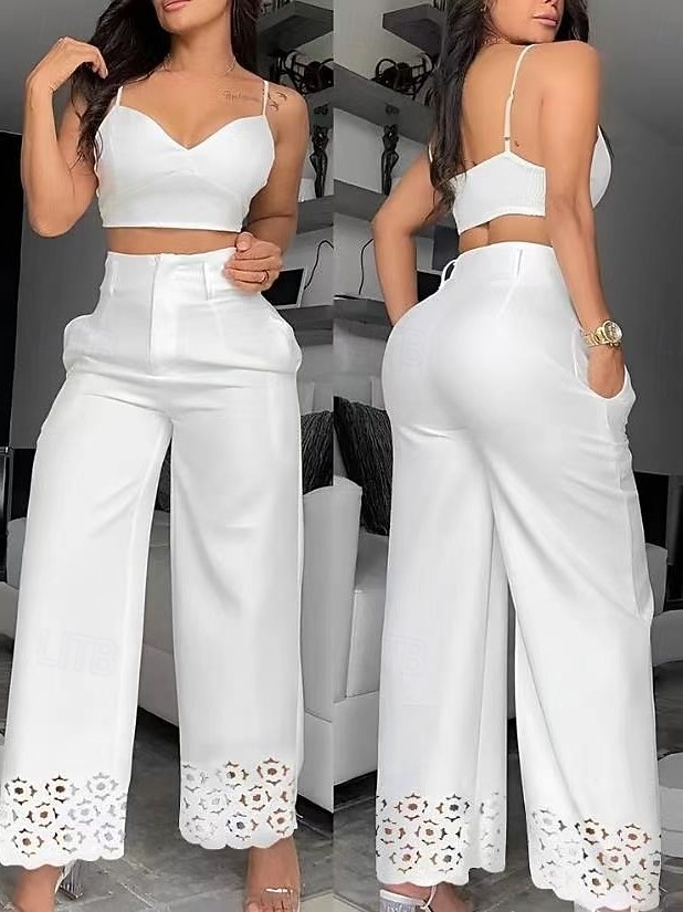 Femmes Pantalons Pantalons Amples Pantalon décontracté Vacances Mode Streetwear Longueur complète Taille haute Uni Avec Poches Œillet in in france they say Pontalon wide leg Confort Doux Respirant de 2026 ? $44.99 –P1