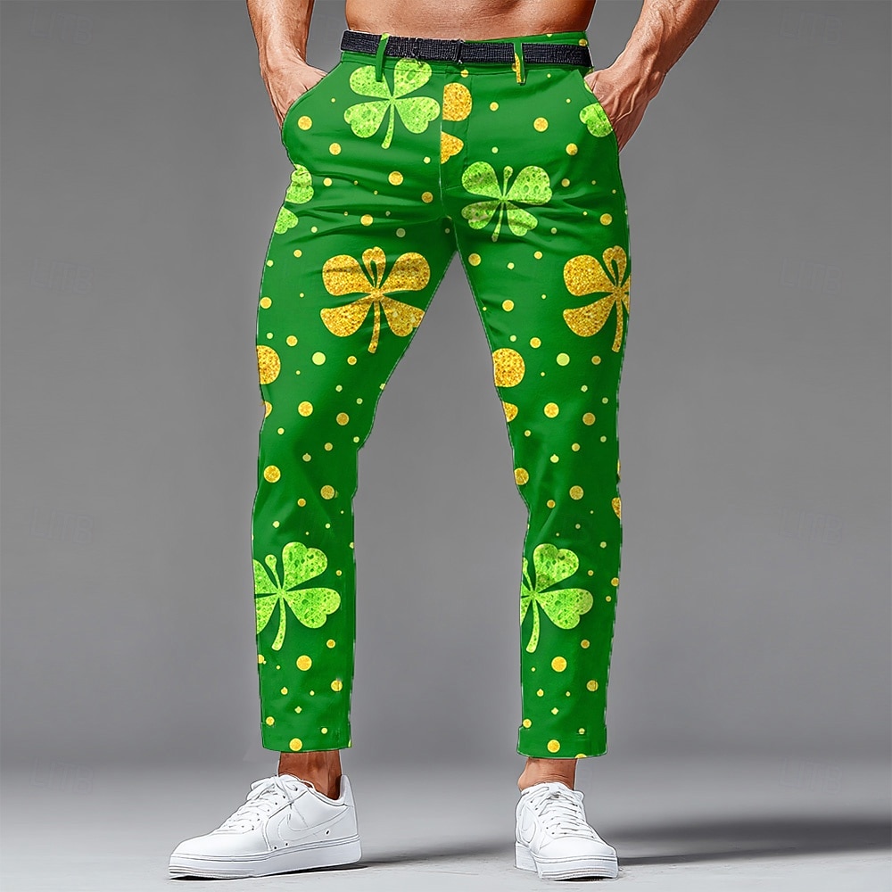Pantaloni da uomo per il Giorno di San Patrizio Quattro Foglie Trifoglio Pantaloni colorati in gradiente Pantaloni da abito Pantaloni da completo vita media Vintage Retro Festa Slim Fit Pantaloni con del 2026 a $31.99 –P2