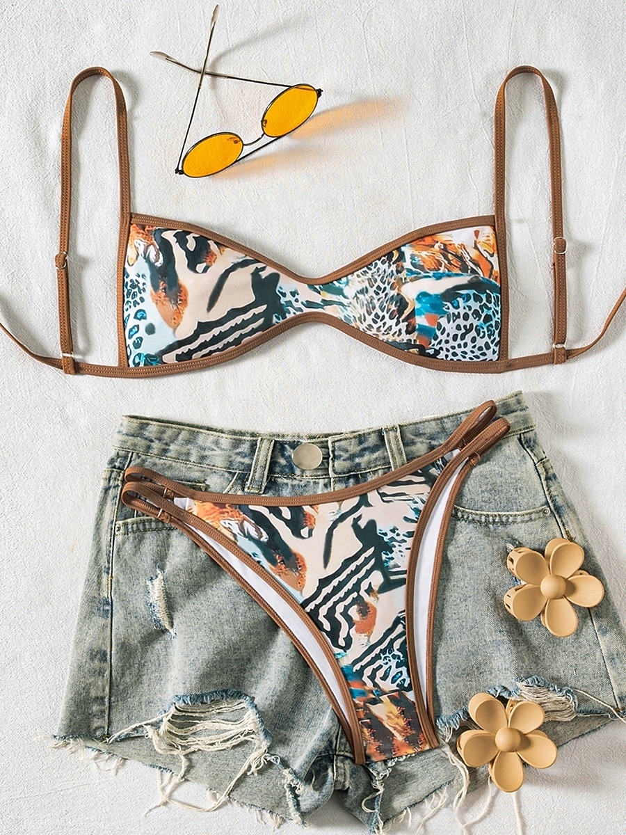 Per donna Costumi da bagno Bikini Due pezzi Perizoma Costume da bagno Snello Senza schiena Vacanza Abbigliamento da Spiaggia Floreale Grafico Scollo Tondo Senza Maniche Costumi da bagno del 2026 a $22.99 –P2