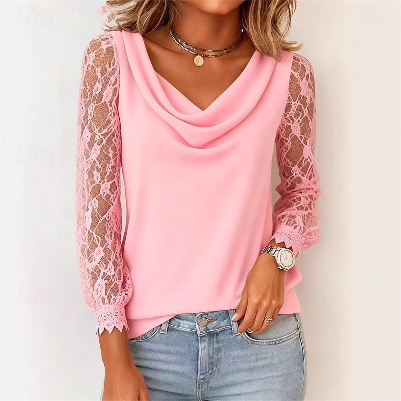 Dame Blondeskjøtetopp Sommertopper Bluse Dressy topper Rynket Blonde Lapper عادي Elegant Årgang damer Langermet Cowl-hals Vanlige topper Daglig Arbeid Ferie Svart Hvit Rosa Rød Marineblå Sommer Vår 2026 - $21.99 –P3
