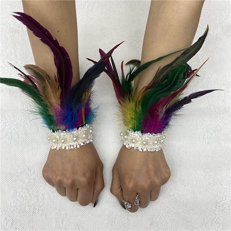 Carnaval 2026 Rio Carnaval Szamba Kiegészítők női zöld tollas csuklópántok fehér gyöngy csipkével Brazíliai Fesztivál Előadói Jelmez 2026 - $9.99 –P8