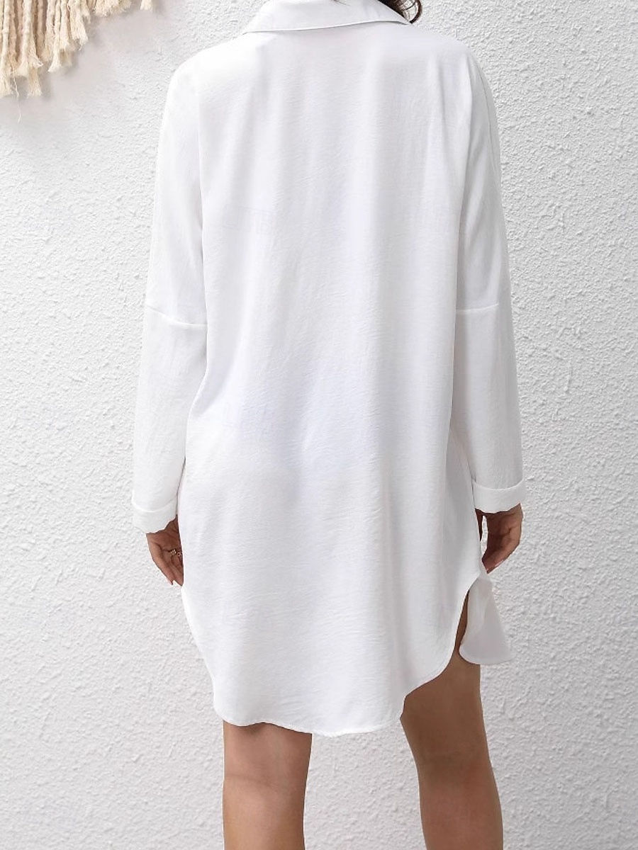 Per donna Mini Abito Abito Bianco Abito da Spiaggia Abito Camicia Copricostume Elegante Moda Classico Quotidiano All'aperto Spiaggia Vestibilità comoda Semplice Manica Lunga Colletto a Camicia Bianco del 2026 a $32.99 –P2