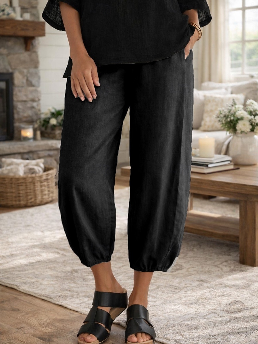 Mujer Pantalones Capri Pantalones de lino y algodón Chinos Pantalones cortos de verano Vacaciones Ropa de calle Básico Hasta el Tobillo Media cintura Plano Bolsillo Confortable Comodidad Cómodo Rígido 2026 - $18.49 –P3