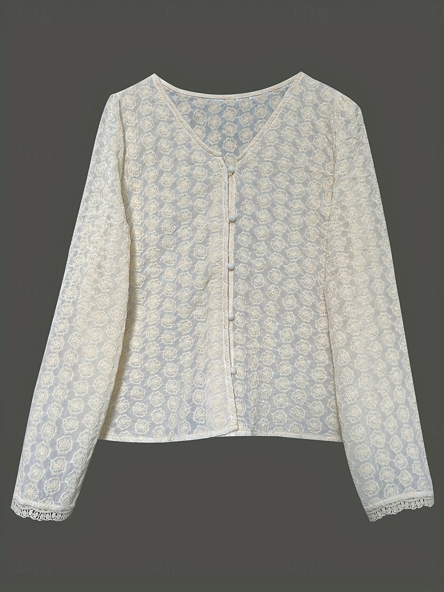 Damen Bluse Spitze Patchwork Einfarbig Stilvoll Lässig Langarm V Ausschnitt Normale Oberteile Täglich Aprikose Sommer Frühling Herbst 2026 - $33.99 –P6