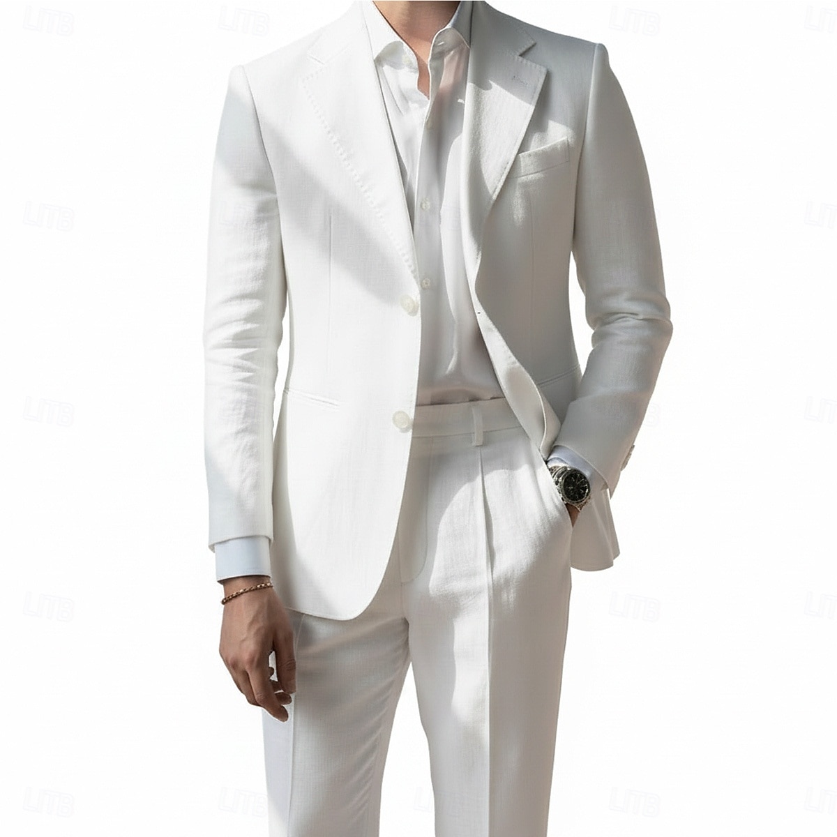 Men's Linen Suits Beach Wedding Spring Wedding Black White Spring & Summer Suit Notch Lapel Fashion Party Solid Colored Tailored Fit 2 Piece Single Breasted Two-buttons 2026 - $99.99 –P2
