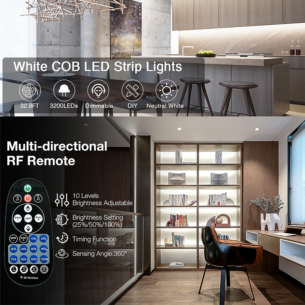 COB LED Intelligent Strip Lights Timing Music Synchronization RF Remote and AppDimmable Bright 16.4-65ft 3000-6500K  COB LED Light Strip for Bedroom Living Room TV Cabinet Optional Switching Power 2026 - $39.99 –P10