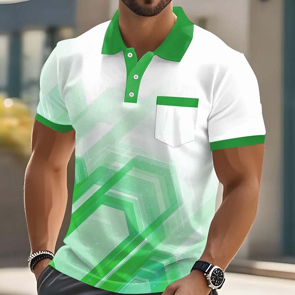 Homens Geométrico Camisas Polo Manga Curta Camisas polo Camisas de colarinho Business casual Ao ar livre Roupa Esportiva Roupa Diária Impressão 3D Botões Primavera Verão Azul Vermelho Laranja de 2026 por $22.99 –P4