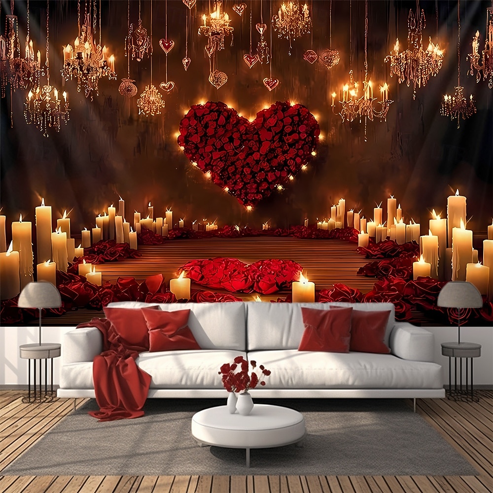 Valentinstag Tapisserie Banner Decke Herz Romantisch 3D Schlafzimmer Wohnzimmer Wohnheim Jugendzimmer Studentenwohnheim Wandveranda Wohndeko 2026 - $19.99 –P5