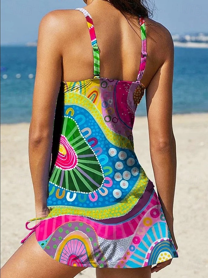Dame Badetøy Tankini Skjørt Badedrakt Halter Elegant Ferie Grafisk Geometrisk V-hals Ermeløs Badedrakter 2026 - $36.99 –P2