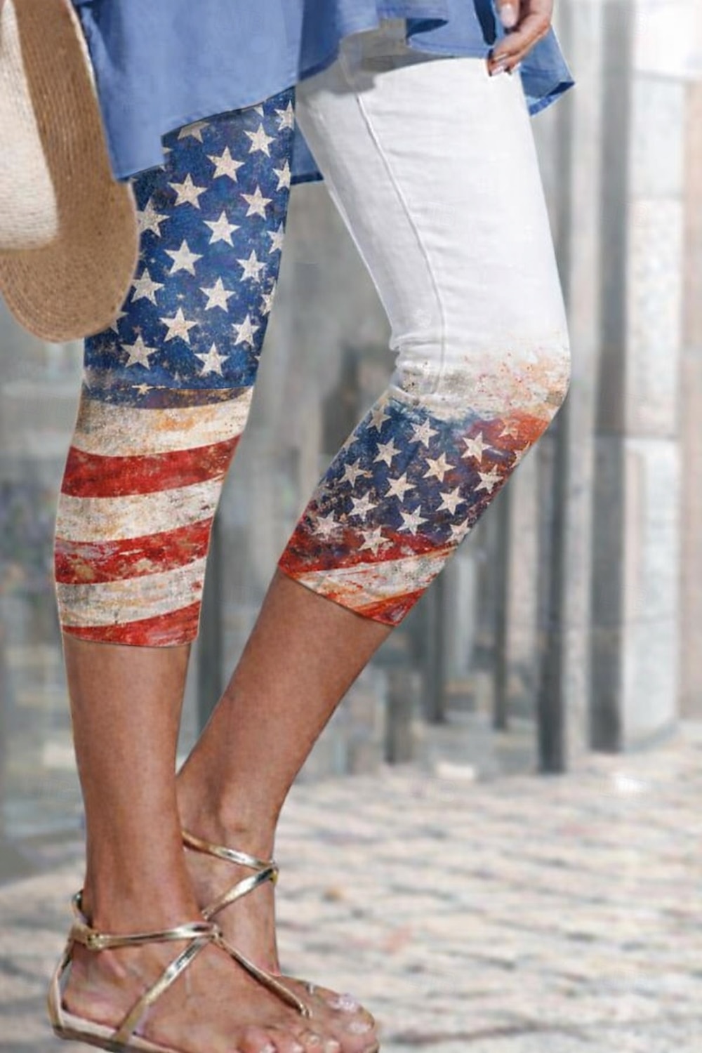 pantaloni chino da donna per il giorno dell'indipendenza americana, leggings, moda da vacanza, streetwear, pantaloni al ginocchio, a vita alta, bandiera americana, comfort, morbidi, comodi, elastici, quotidiani, all'aperto, vacanza, blu, rosso, estate, pr del 2026 a $16.49 –P3