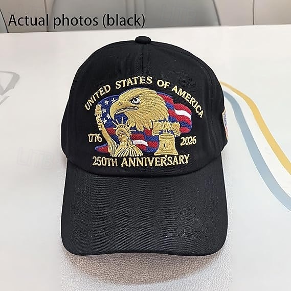 Yhdysvaltojen 250-vuotisjuhlahattu, kalju kotka, kirjailtu isänmaallinen lippalakki, säädettävä retro-isänmaallinen lippalakki miehille ja naisille, puoliviisivuotisjuhla 2026 - $21.99 –P4