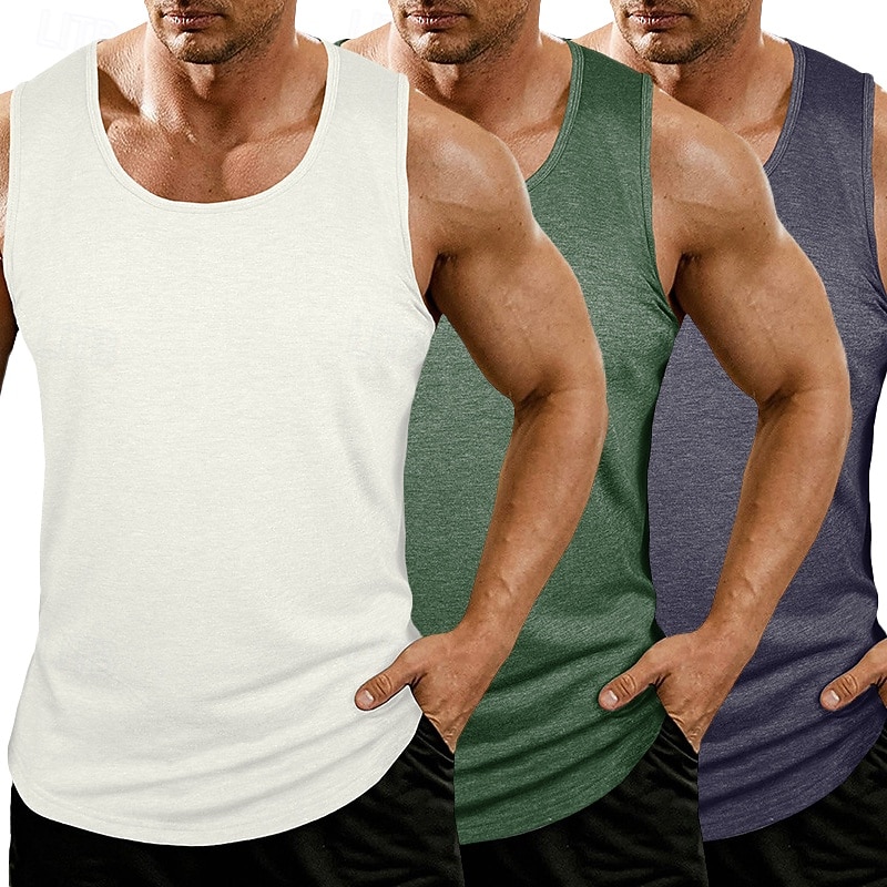 Herr Linne Väst Undertröjor Ärmlös tröja Ärmlös Rundhals Rund halsringning Sommar Alla årstider Slät Mode Grundläggande Klassisk 3 st Slät Ledigt Gym Gata K Topp t-shirt för män 2026 - $39.99 –P8