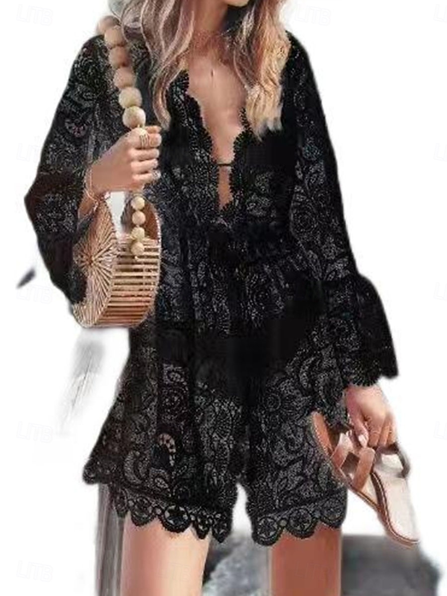 Per donna Mini Abito Abito Bianco Abito da Spiaggia Abito nero Copricostume Elegante Vintage Moda Manica del polsino svasato Quotidiano All'aperto Spiaggia Vestibilità regolare Floreale Semplice del 2026 a $21.99 –P6