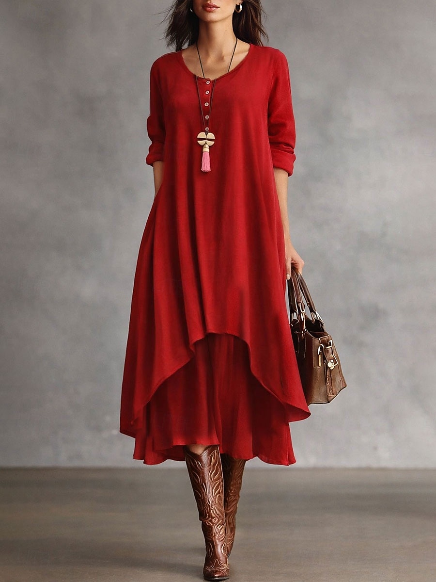 Femmes Robe Midi Robe fourreau Robe trapèze Occasionnel Fête Coupe Ample Couleur Unie manche longue Col ras du cou Bleu Jaune Rouge Violet Printemps Automne Hiver de 2026 ? $13.49 –P1
