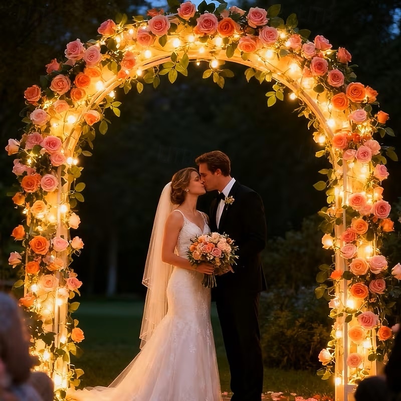 Mesterséges Rózsa Hajlék Füzér Fények 2m 20LED Akkumulátoros 8 Szimulált Virággal és Zöld Növényekkel Esküvőkön Születésnapokon Otthon Hálószobában Erkélyen és Kertben Dekorációhoz 2026 - $35.99 –P1