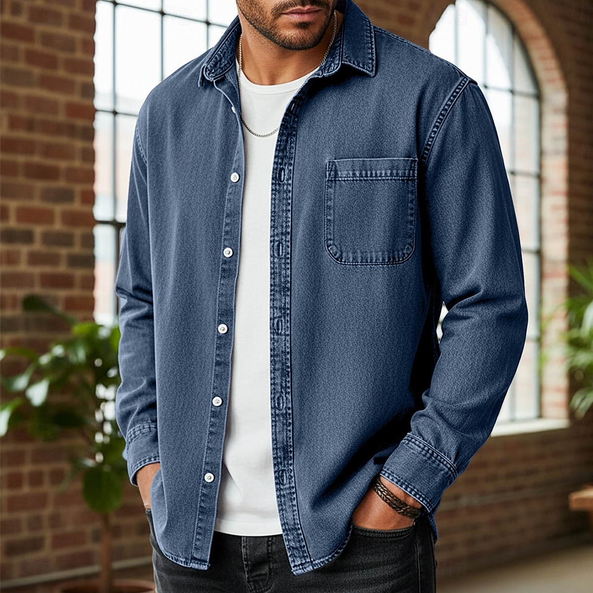 Herren Hemd Freizeithemd Vintage-Shirt Knopfhemd Acid-Wash-Shirt Blau Schwarz Hellgrün Wein Marineblau Langarm Einfach Revers Lässig Streetwear Tasche Bekleidung Baumwolle Mode Retro Vintage Lässig 2026 - $40.99 –P8