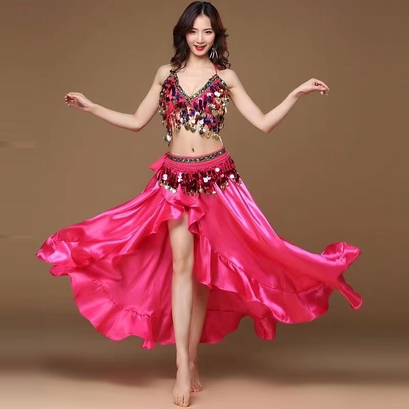Abbigliamento da ballo Samba Set costume da danza del ventre glamour rosa rosso|l Costume da spettacolo del 2026 a $34.99 –P1