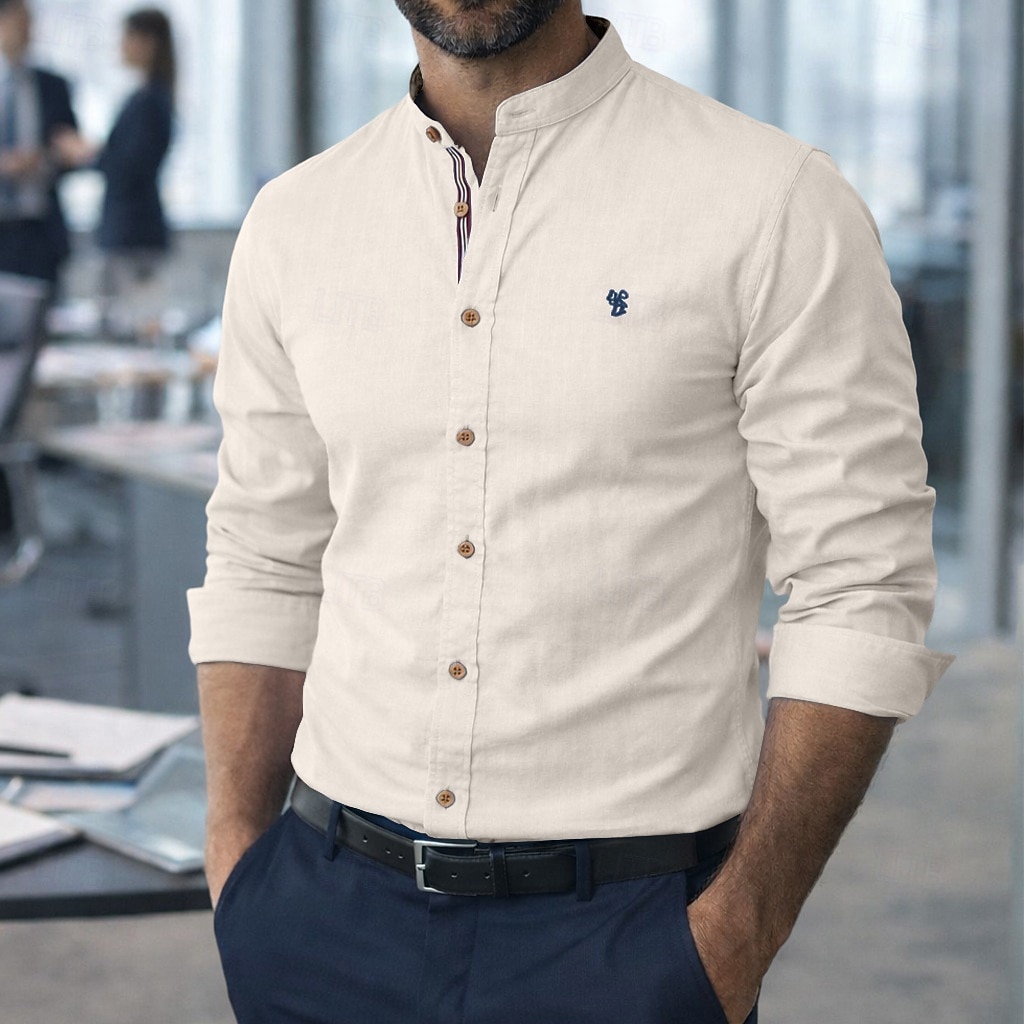 Herre Skjorte Linskjorte Sommerskjorte Dresskjorter Skjorte med knapper عادي Virksomhet Formell Svart Navyblå Grønn Kakifarget Langermet Krage Vår sommer Sommer Klær Broderi 2026 - $26.99 –P11