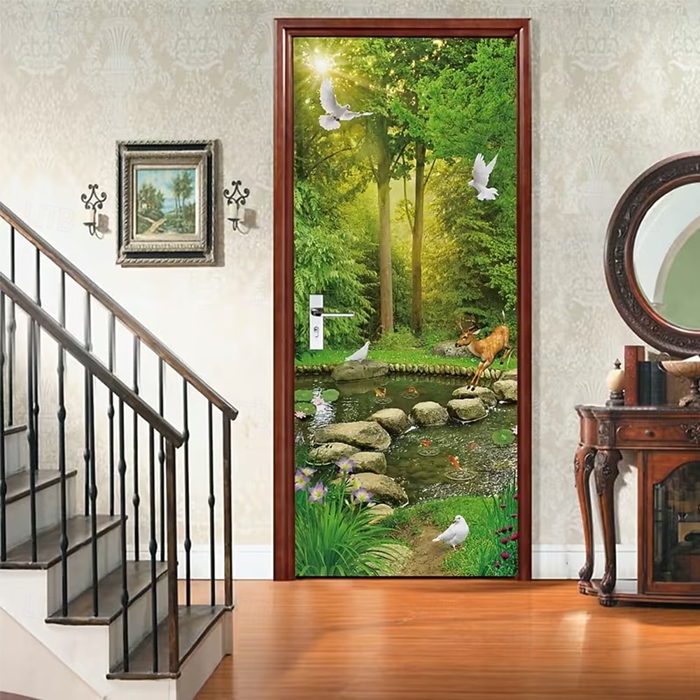 Bannière 3D représentant une vieille ruelle, des escaliers en pierre, une vue de rue méditerranéenne, un rideau de porte réaliste et pittoresque, idéal pour la décoration de votre porte d'entrée. de 2026 ? $17.99 –P7