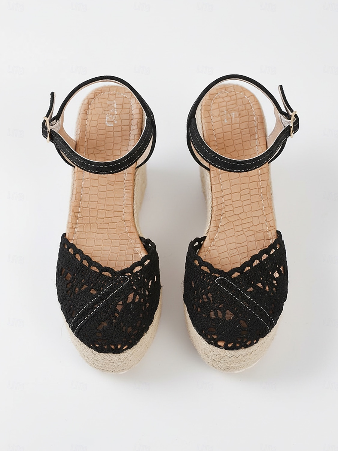 sandali con zeppa espadrillas in pizzo bianco da donna - tacchi a spillo traspiranti all'uncinetto con cinturino alla caviglia - eleganti scarpe da sposa boho per la spiaggia &matrimoni all'estero del 2026 a $42.99 –P5