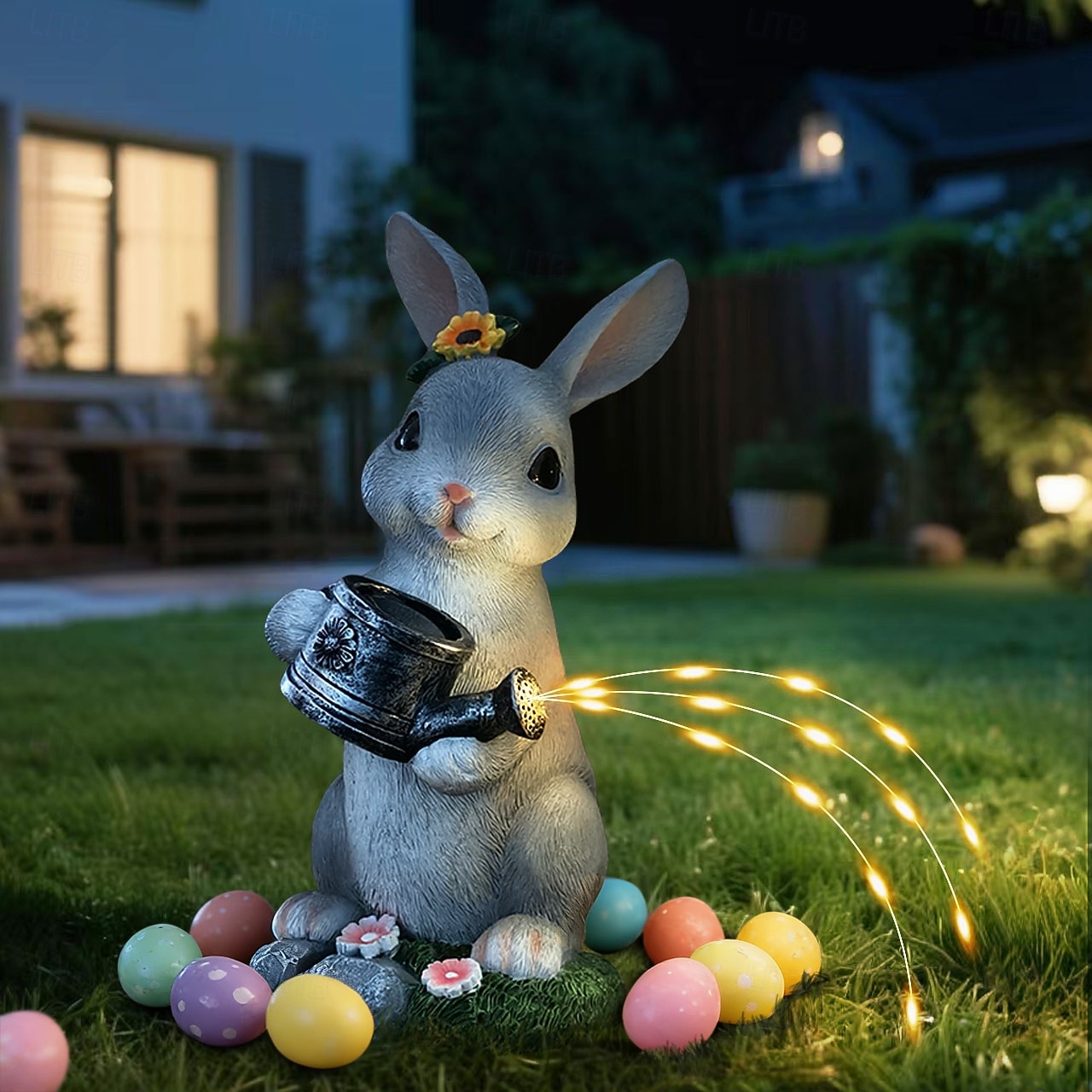 Easter Bunny Outdoor Solar Waterproof Gray Resin Watering Can Light, Garden Yard Pathway Lawn Decor, Farm Landscape Lighting, Decorative Figurine Accent Light for Outdoor Garden 2026 - $34.99 –P8