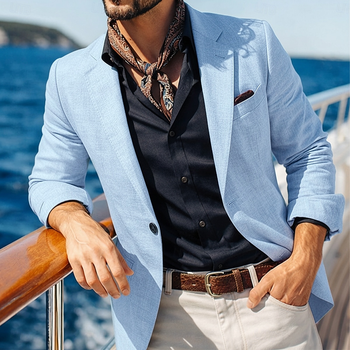 Men's Linen Blazer Sport Coat Notch Collar Fashion Casual Solid Colored Linen Blazer Dark Khaki Light Blue Tailored Fit Single Breasted One-button 2026 - $76.99 –P11