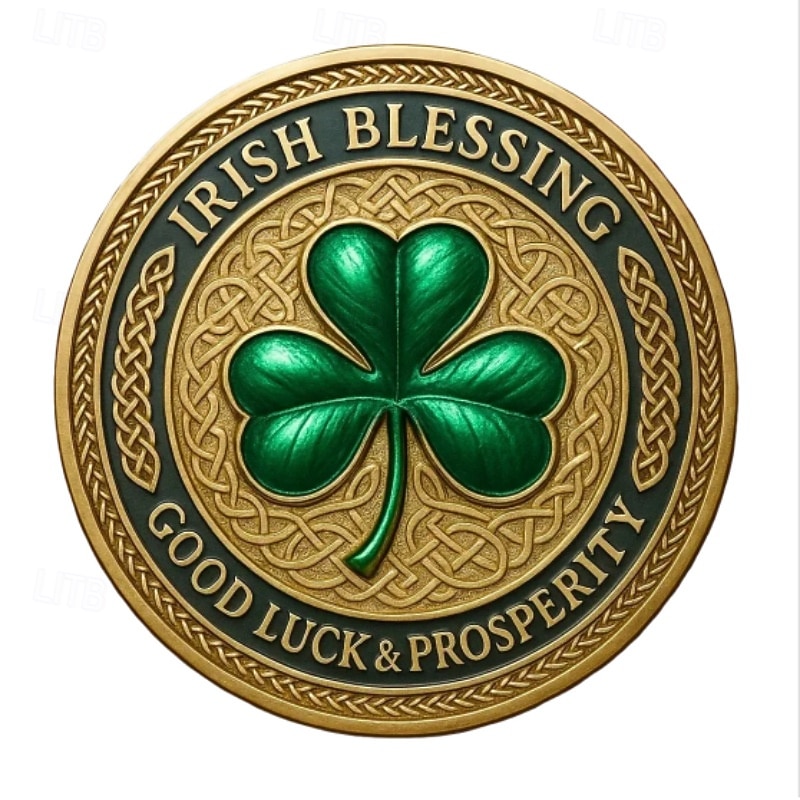 מטבע מזל ליום פטריק הקדוש תלתן ירוק להנצחה &עיצוב פרסה, אסימון מזל טוב אירי, מזכרת לחגיגת ה-17 במרץ 2026 - $19.99 –P2