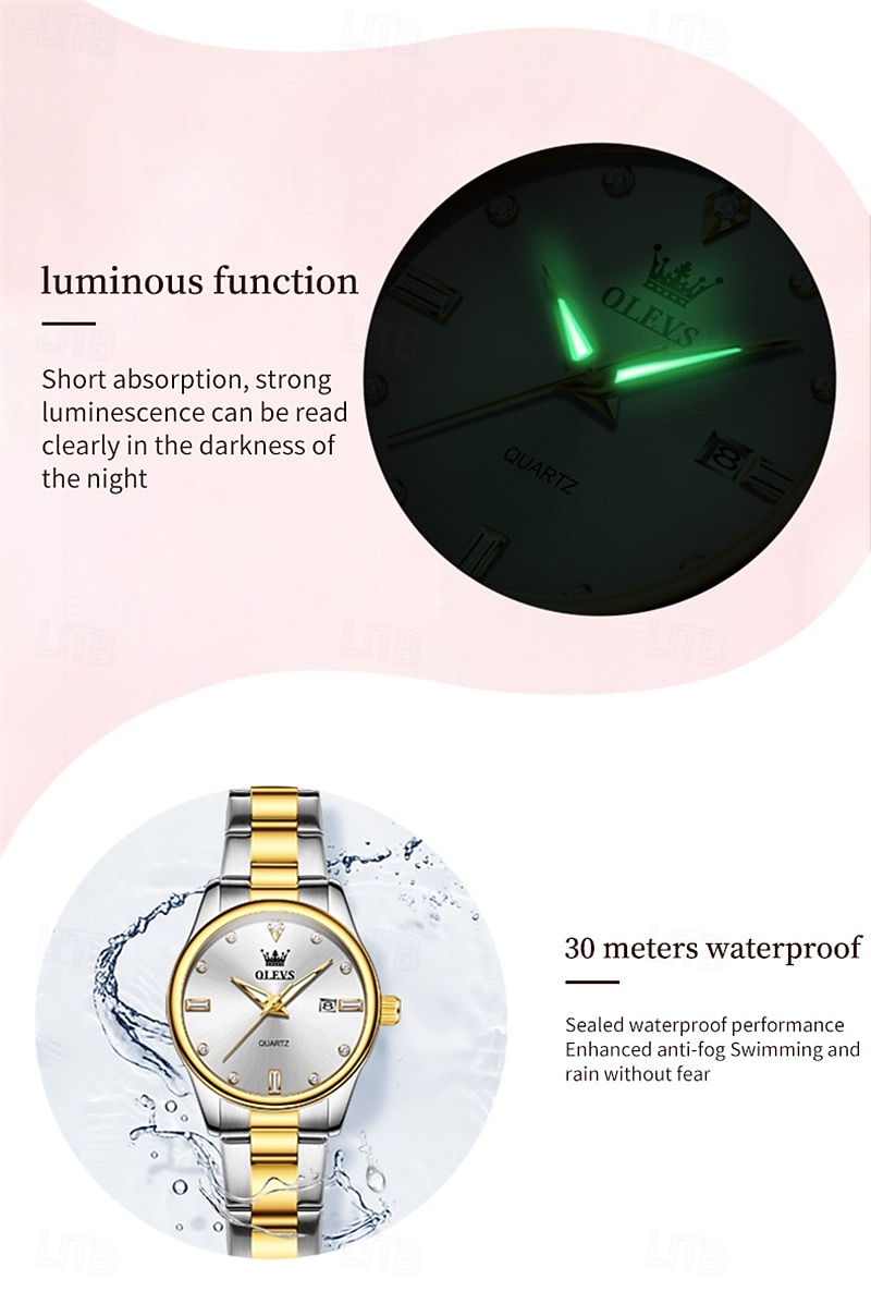 Mother's Day Gift New Olevs Brand Ladies' Business Watch With Night Light Calendar And Day/Night Display Quartz Movement Stylish Water-Resistant Sporty Ladies' Wristwatch. 2026 - $33.99 –P9