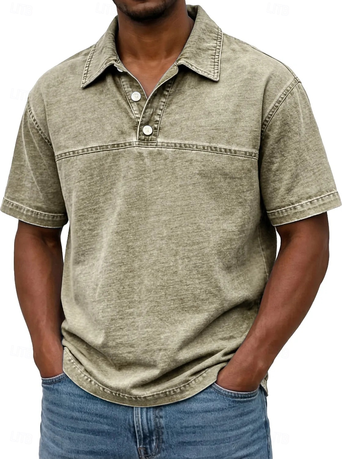 Koszulka SoftFade™ dla mężczyzn acid wash polo casual biznes kołnierz z prążkowanym wykończeniem krótki rękaw moda podstawowy gładki kolor color block guziki prane lato wiosna czarny jasny zielony 2026 - $31.99 –P9