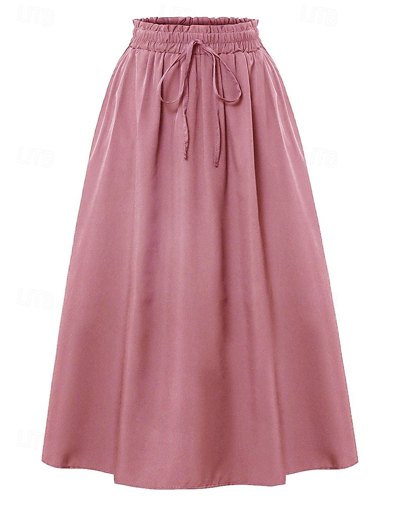 Pentru femei Elegant Modă Casual Maxi Talie Medie Fuste Simplu Zdrobit Cordon Micro-elastic Zilnic Stradă Roșu Vin Bleumarin Negru Roz Vară 2026 - $24.99 –P5