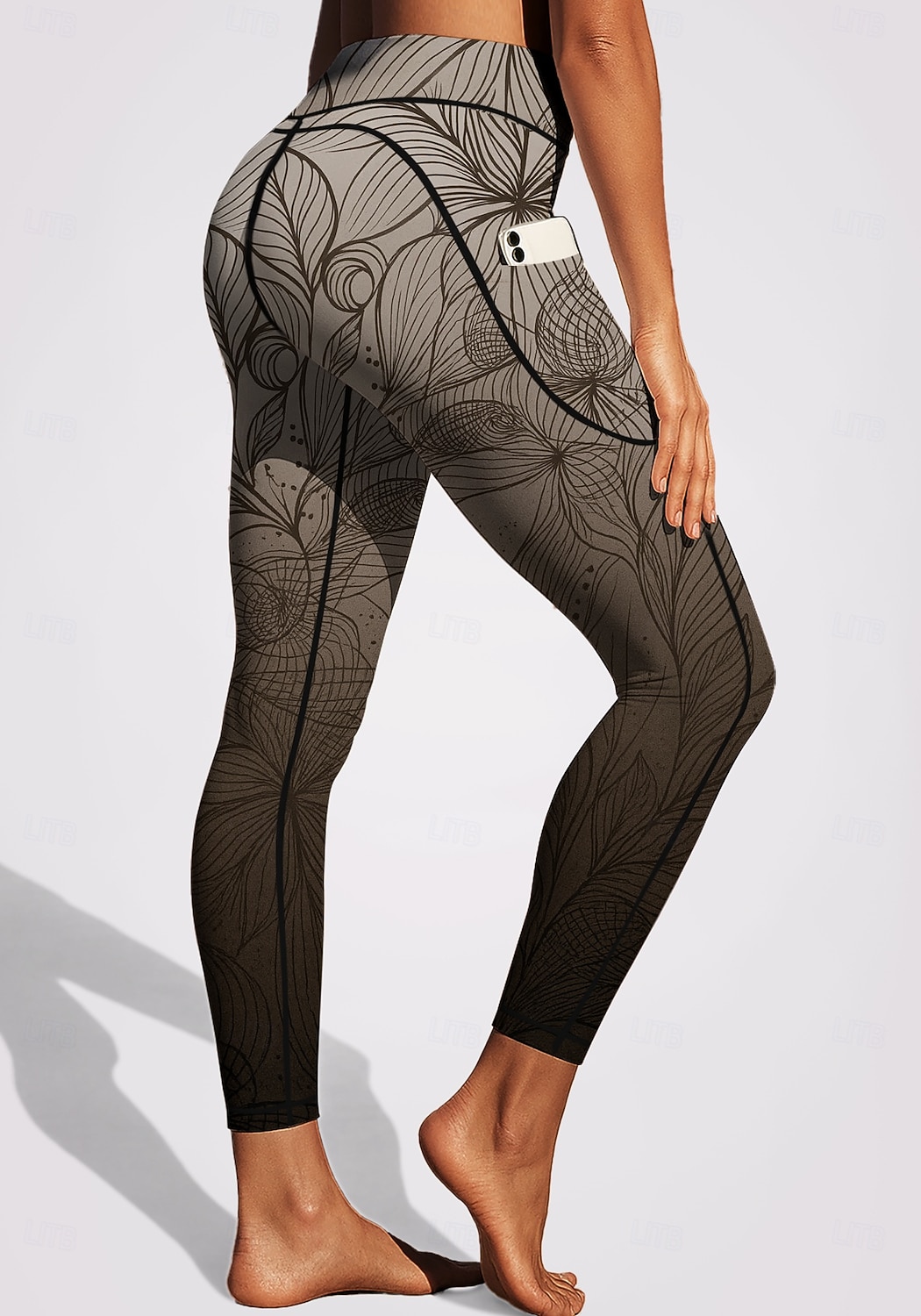 Damen Pilates-Leggings Fitnesshose Lässige Leggings Taschen Stempelsteuer Patchwork Pilates Fitnessstudio Fitnesstraining Hosen Strumpfhosen Leggings Blumenmuster Farbverläufe Abstrakt Dunkelgrau 2026 - $20.99 –P7