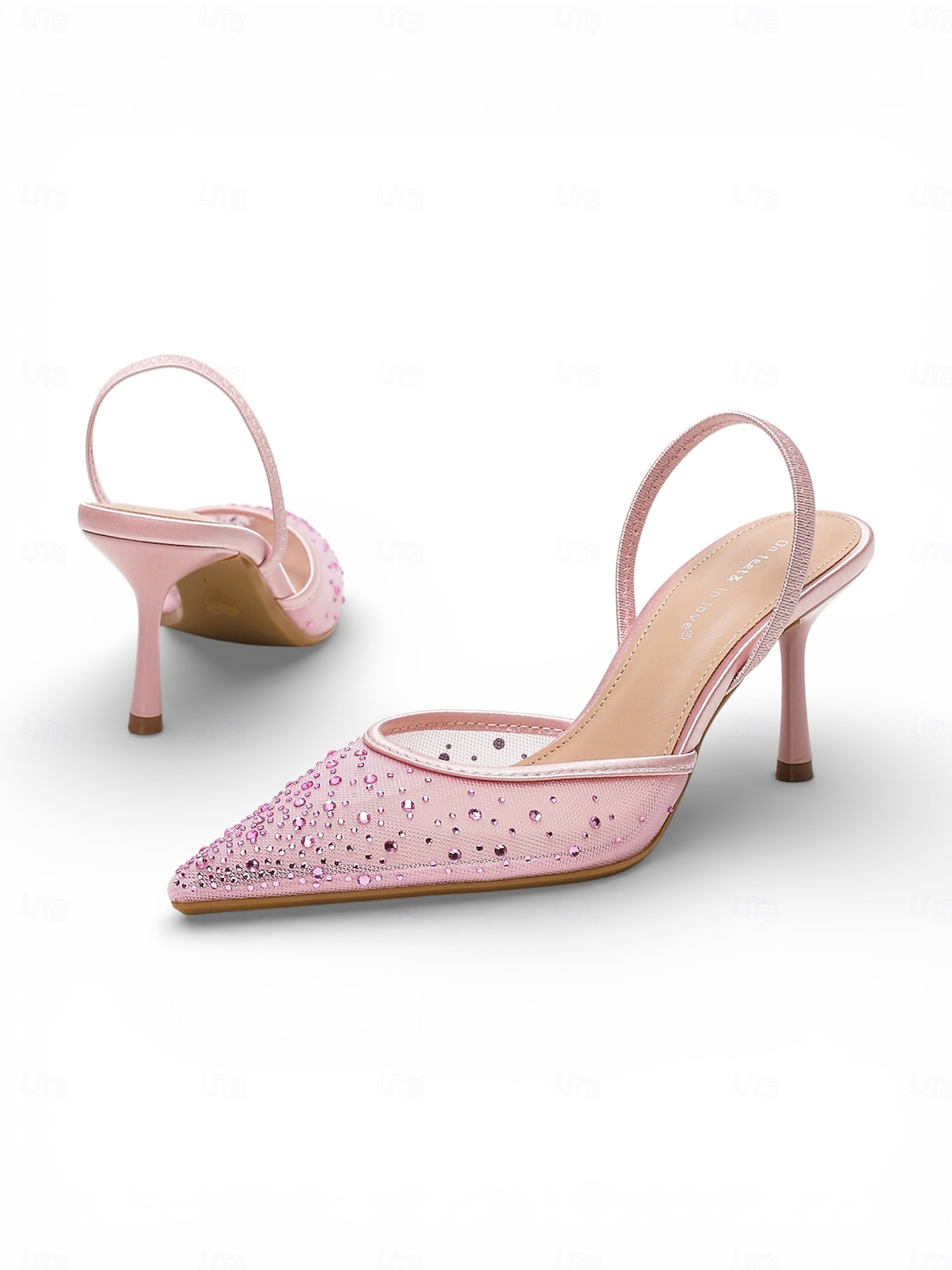 Damesko med svart krystallslingback og stiletthæler, elegante pensko med spiss tå for gjester i fasjonabelt bybryllup 2026 - $59.99 –P2