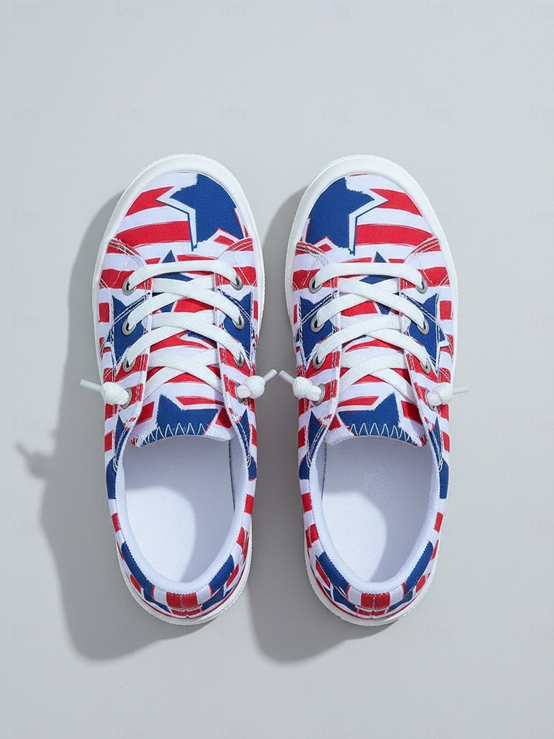 Women's USA Red Blue Lace-up Canvas Shoes – Vintage Patriotic Casual Sneakers for Independence Day, Parades, City Walking, United States Anniversary, Travel & Everyday Outfits 2026 - $34.99 –P2