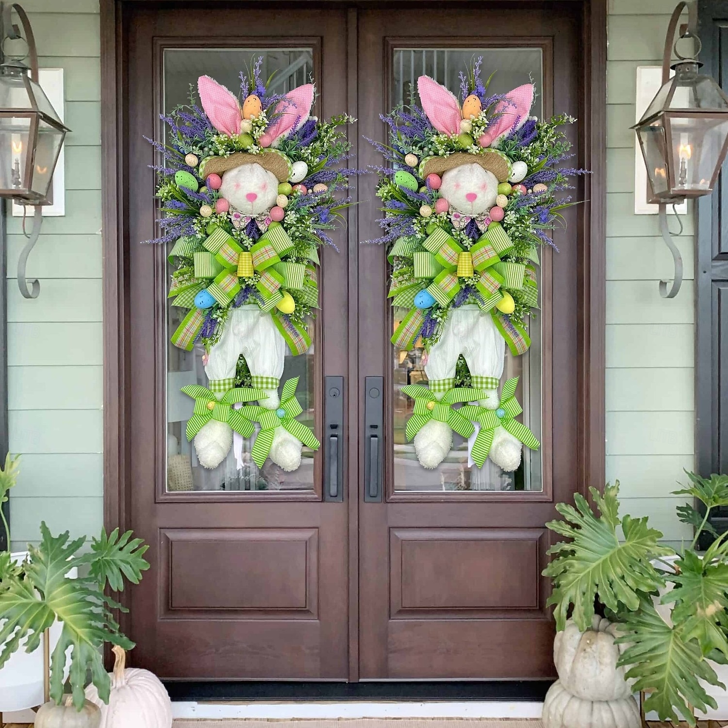 2 Pack Large Easter Bunny Swag Wreath for Front Door, 24" Artificial Spring Bunny Hanger with Lavender Eggs & Green Bows, Whimsical Farmhouse Easter Wall Porch Decor, Cute Outdoor Holiday Decoration 2026 - $58.99 –P7