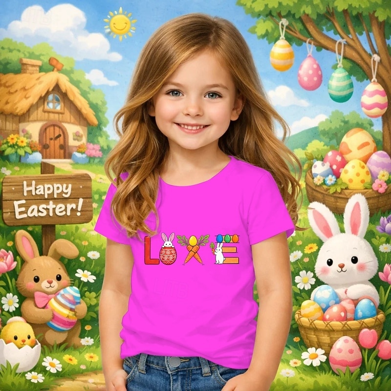 Easter Girls' 3D Graphic Rabbit T shirt Tee Short Sleeve 3D Print Summer Spring Sports Fashion Streetwear Kids 4-12 Years Crew Neck Casual Daily Outdoor Regular Fit 2026 - $14.49 –P4