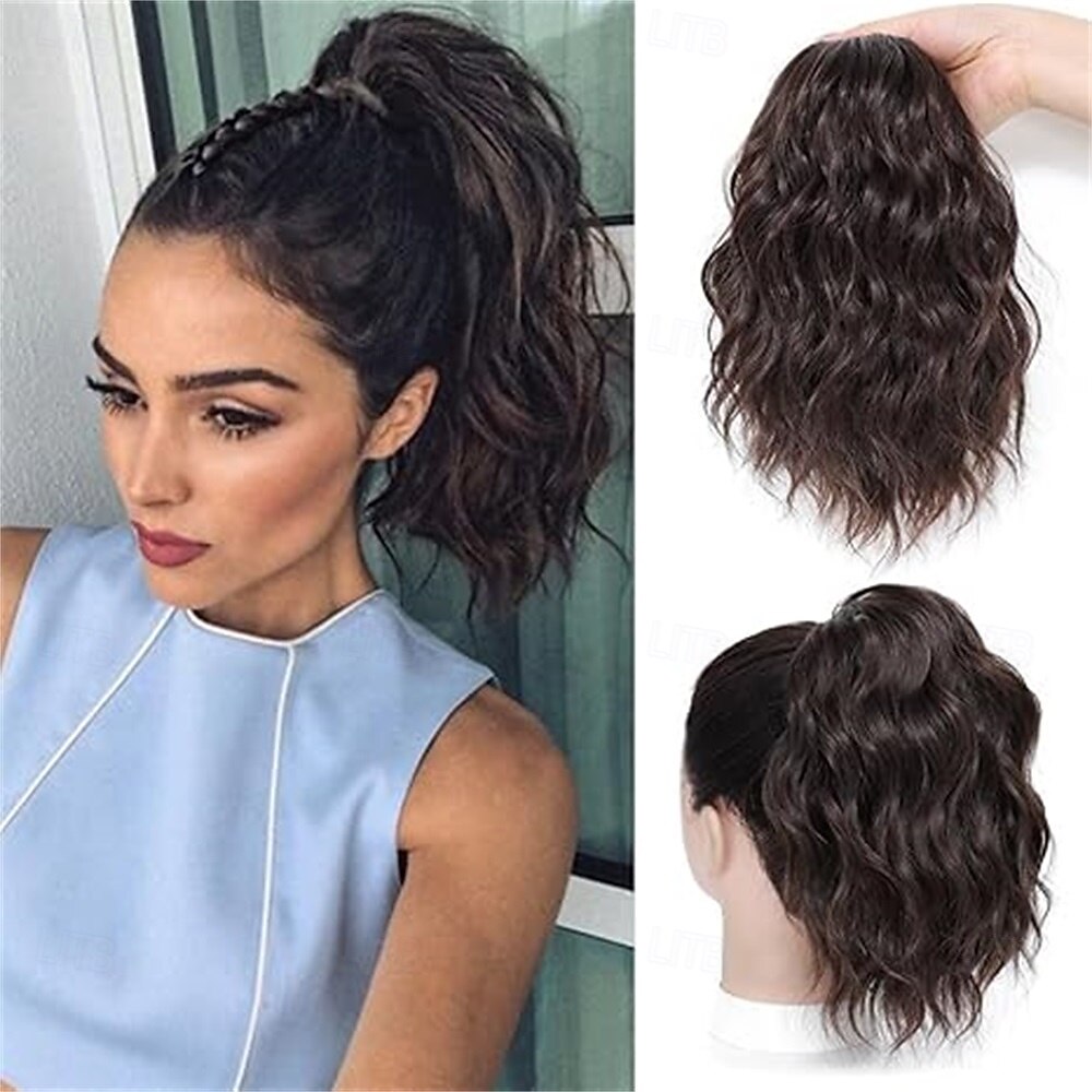 Przedłużanie kucyka - 12-calowe przedłużki z włosów w kucyk ze ściągaczem dla kobiet, syntetyczne, kręcone, falowane, sztuczne kucyki, do codziennego użytku na imprezach (mieszany brąz) 12 cali 2026 - $13.99 –P3