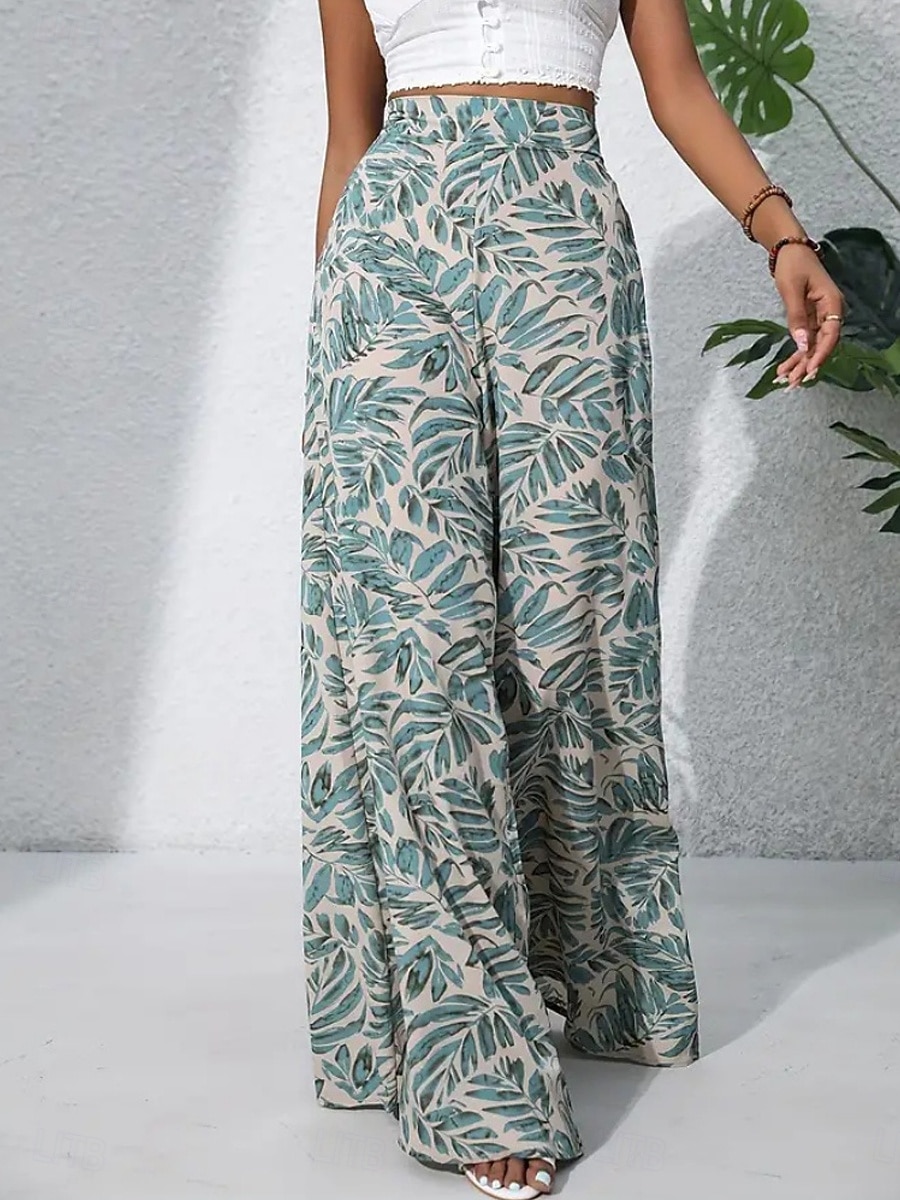 Damen Weite Hosenbeine Chinos Palazzo-Hose Urlaub Streetwear Basic Volle Länge Mittlere Taillenlinie Blumen Tropisch Elastischer Bund Drucken Bequem Unelastisch Täglich Outdoor Straße Blau Marineblau 2026 - $22.99 –P13