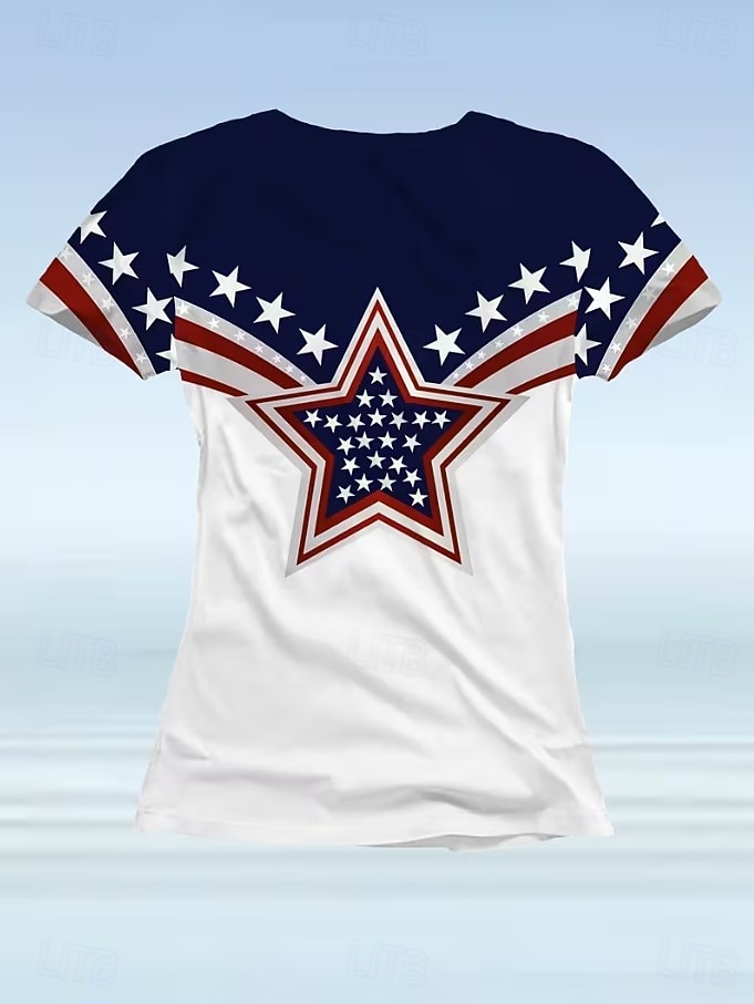 T-shirt patriottica da donna per il Giorno dell'Indipendenza grafico bandiera stella moda vintage stilosa maniche corte collo rotondo top regolari abbigliamento quotidiano weekend stampa blu rosso del 2026 a $22.99 –P3